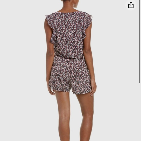 BCBG Ruffled Floral Print Surplice Romper, Size Small - Picture 5 of 14